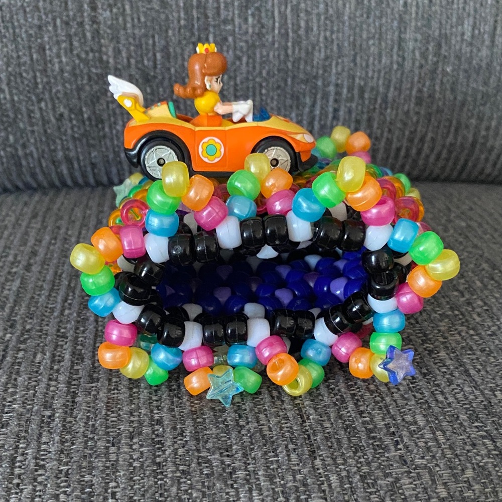 Rainbow Beaded Kids Bracelet with Toy Car Charm - Picture 2 of 6